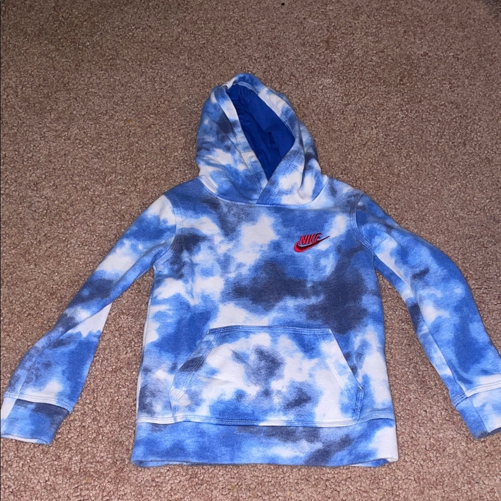 Nike Blue and White Tie-Dye Hoodie